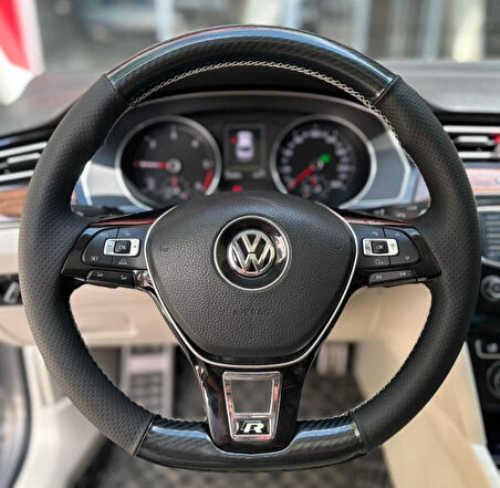 VOLKSWAGEN GOLF 7 ARACA ÖZEL DİKMELİ DİREKSİYON KILIFI(NOKTALI-MİCROFİBRCARBON BEJİPLİ)