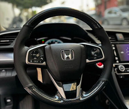 HONDA FC5 ARACA ÖZEL DİKMELİ DİREKSİYON KILIFI(MİCROFİBERCARBON-NOKTALI SİYAH İPLİ)