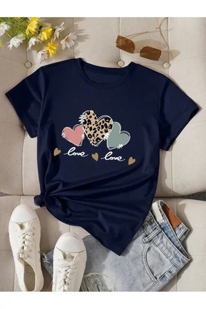 Unisex Love Kalp Baskılı Tasarım Tshirt