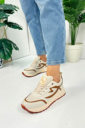 Günlük Kadın Sneaker Bağcıklı Tırtıklı Kalın Tabanlı Yürüyüş Spor Ayakkabı 4077