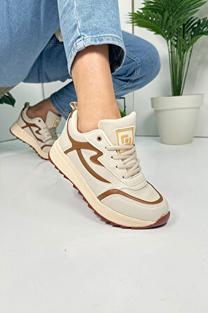 Günlük Kadın Sneaker Bağcıklı Tırtıklı Kalın Tabanlı Yürüyüş Spor Ayakkabı 4077