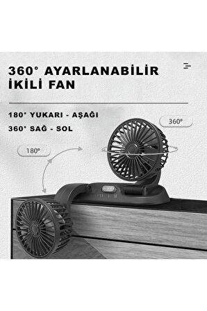 Araç Içi Torpido Üstü Çift Fanlı Oto Vantilatör 360° Dönebilir Vantilatör Numaratörlü