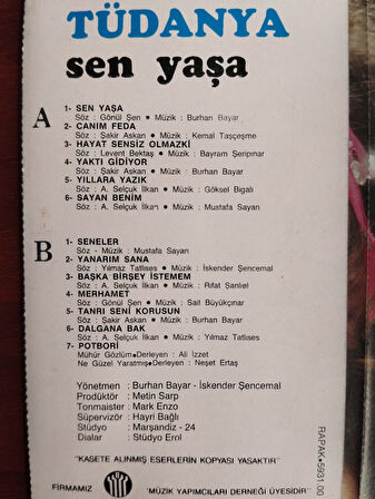 Tüdanya  -  Sen Yaşa -  1988  Türkiye Basım Kaset Albüm-2.el