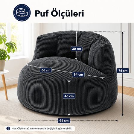 Puffiber Premium Yer Pufu Fitilli Kadife Tek Kişilik Relax Koltuk 94x76 Cm