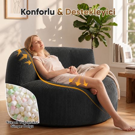 Puffiber Premium Yer Pufu Fitilli Kadife Tek Kişilik Relax Koltuk 94x76 Cm