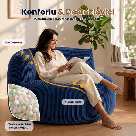 Puffiber Premium Yer Pufu Fitilli Kadife Tek Kişilik Relax Koltuk 94x76 Cm