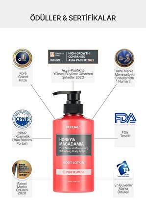 Nemlendirici ve Besleyici Vücut Losyonu Kundal Honey & Macadamia Pure Body Lotion 500ml (White Musk)
