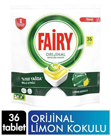 Fairy Hepsi Bir Arada Limon Kokulu 36 Yıkama Tablet Bulaşık Makinesi Deterjanı 36 Adet 