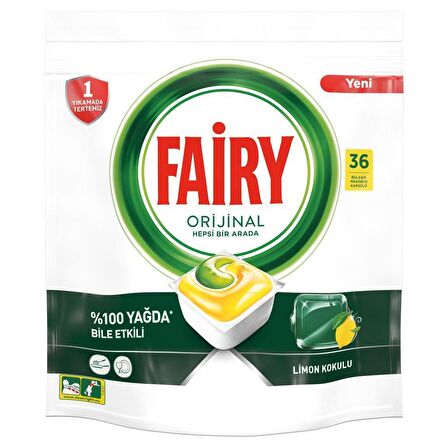 Fairy Hepsi Bir Arada Limon Kokulu 36 Yıkama Tablet Bulaşık Makinesi Deterjanı 36 Adet 