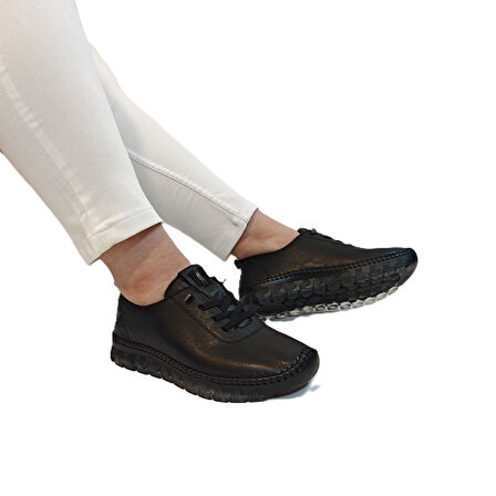 Voyager 9050 Siyah Hakiki Deri Şeffaf Taban Kadın Ayakkabı