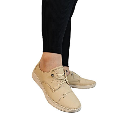 Voyager 9523 Bej Hakiki Deri Kadın Ayakkabı