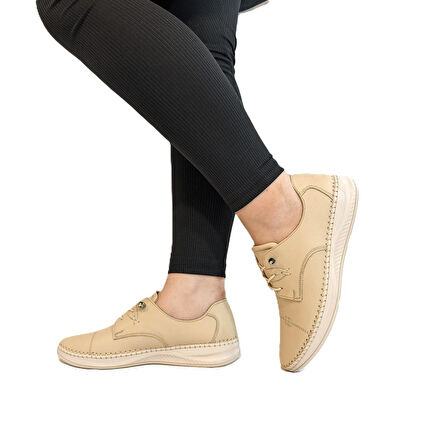 Voyager 9523 Bej Hakiki Deri Kadın Ayakkabı