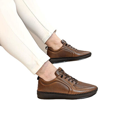 Voyager Z094 Taba Hakiki Deri Lazer İşlemeli Kadın Ayakkabı