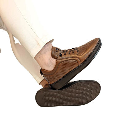 Voyager Z094 Taba Hakiki Deri Lazer İşlemeli Kadın Ayakkabı