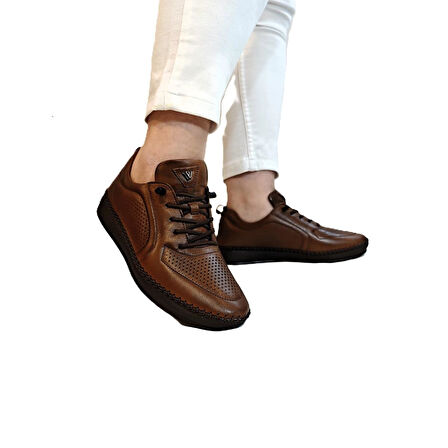 Voyager Z094 Taba Hakiki Deri Lazer İşlemeli Kadın Ayakkabı