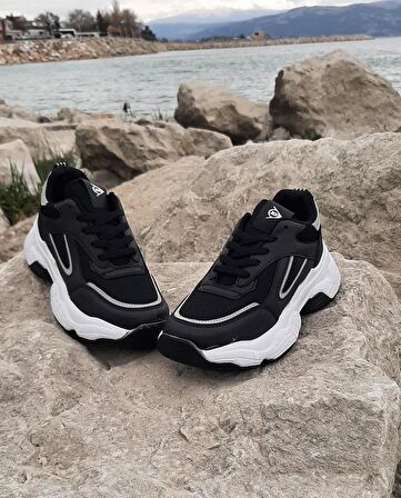 Dunlop 2323 Siyah-Beyaz Renk Fuspetli Kalın Taban Spor Ayakkabı