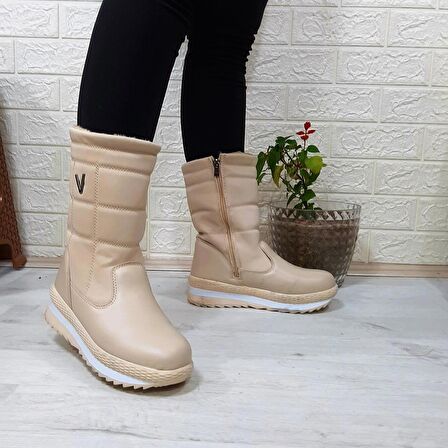 Twingo 850 Bej Renk İçi Kürklü Yandan Fermuarlı Kadın Bot