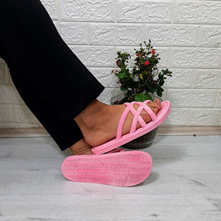 Brn 302 Pembe Ahtapot Hasırlı Kaymaz Havuz Plaj Kadın Terliği