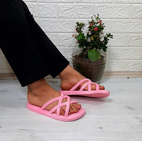 Brn 302 Pembe Ahtapot Hasırlı Kaymaz Havuz Plaj Kadın Terliği