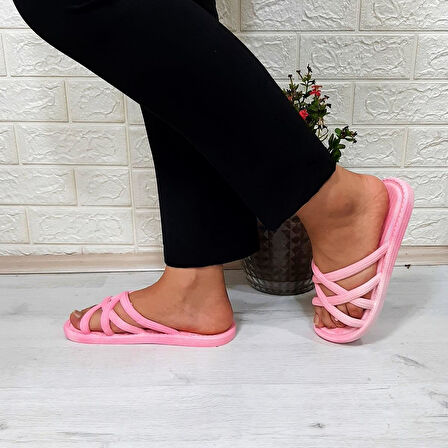 Brn 302 Pembe Ahtapot Hasırlı Kaymaz Havuz Plaj Kadın Terliği