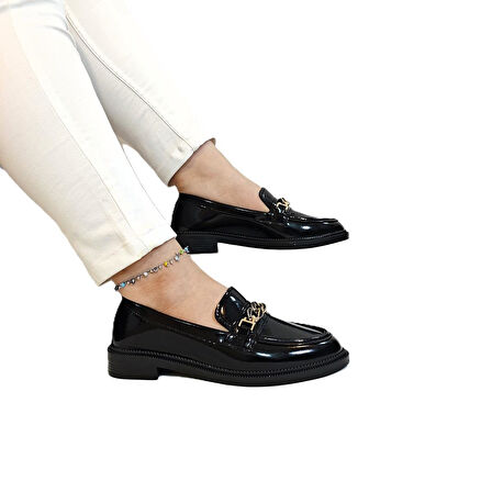 Fiyra 4015 Siyah Rugan Kaymaz Leofer Günlük Kadın Ayakkabı