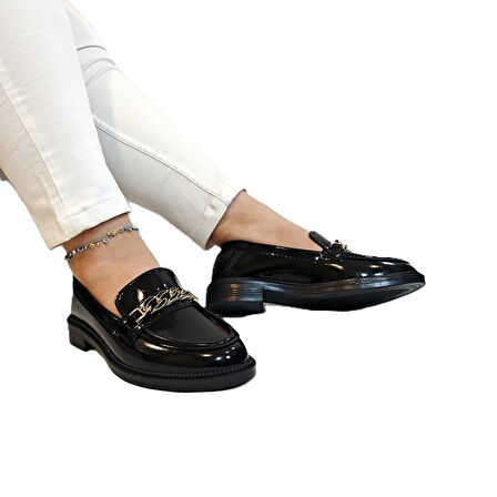 Fiyra 4015 Siyah Rugan Kaymaz Leofer Günlük Kadın Ayakkabı