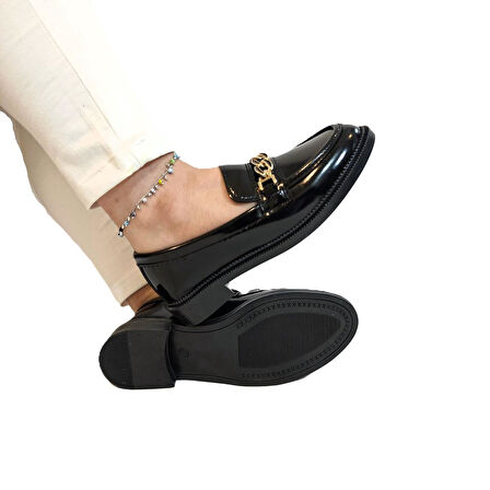 Fiyra 4015 Siyah Rugan Kaymaz Leofer Günlük Kadın Ayakkabı