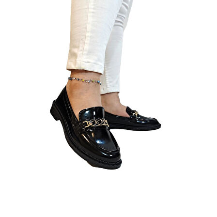 Fiyra 4015 Siyah Rugan Kaymaz Leofer Günlük Kadın Ayakkabı