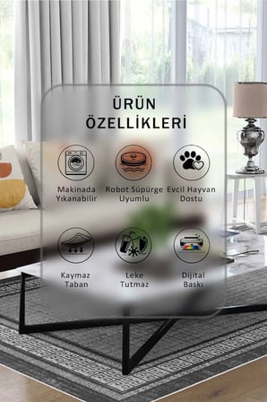 Yıkanabilir Kaymaz Taban Dijital Baskılı Halı ve Yolluk – Leke Tutmaz Salon & Mutfak Halısı