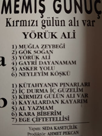 Muğlalı Memiş Günüç - Yörük Ali/Kırmızı gülün adı var -  1994 Türkiye Basım  Kaset Albüm-2.EL