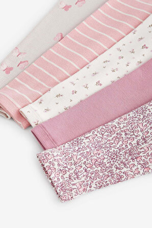Next Baby Pamuklu Pembe Çiçek Desenli Uzun Kollu Ribanalı 5’li Alt Üst Takım