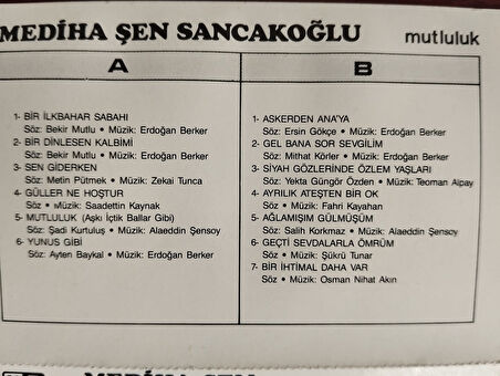 Mediha Şen Sancakoğlu – Mutluluk  -  Almanya Basım  Nadir Kaset / Bayar Müzik-2.EL