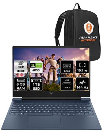 HP VİCTUS 16  i7-14700HX 8GB RAM 1TB SSD RTX4050/6GB 144Hz 16.1 FHD FDOS 9J253EA & PER4 ÇANTA