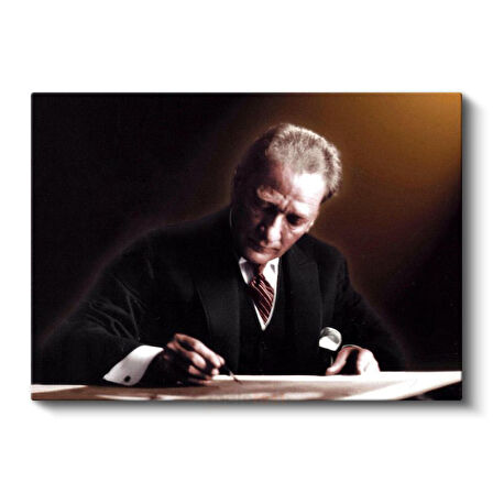 Atatürk ve İmza Anı - Tarihi Belge Hazırlarken Kanvas Tablo