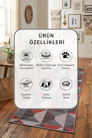 Ehl-95 Yıkanabilir Yolluk Halı Kaymaz Taban Salon Mutfak
