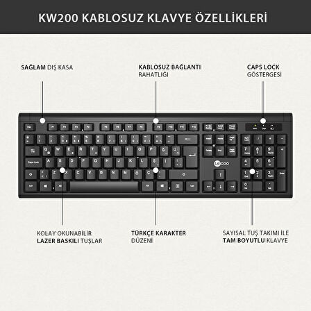 Lecoo KW200 Kablosuz Türkçe Q Klavye & Mouse Set