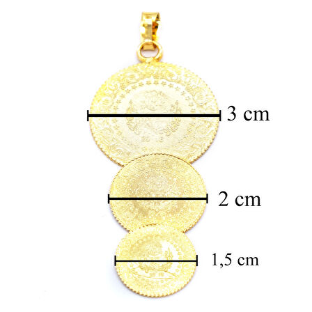 BZ Altın Kaplama Tam Yarım Çeyrek Altın Üçlü Kolye Ucu TGR-585
