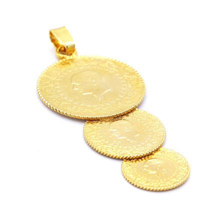 BZ Altın Kaplama Tam Yarım Çeyrek Altın Üçlü Kolye Ucu TGR-585