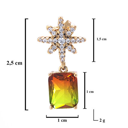 BZ Altın Kaplama Ay Yıldız Renkli Taşlı Küpe UNK-649