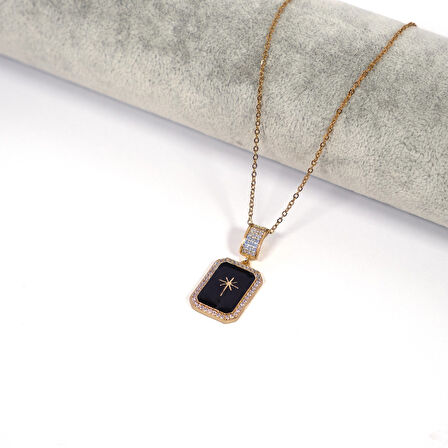 Çelik Kolye Siyah Yıldız Işıltısı Model – K-124