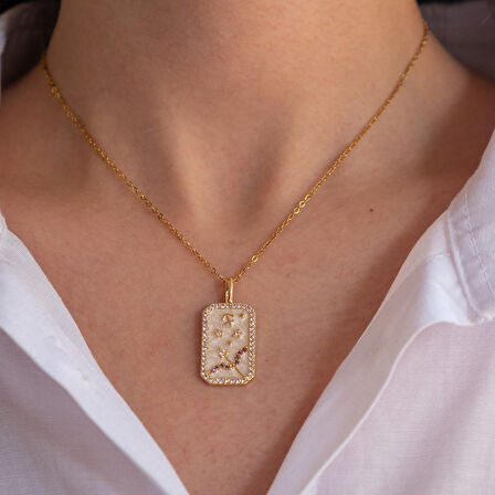 Çelik Kolye Yengeç Burcu Mor Taşlı Tarot Model – K-101