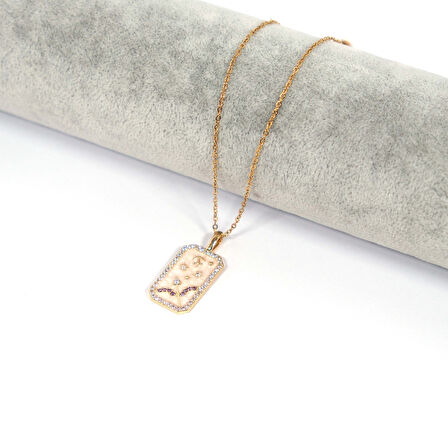 Çelik Kolye Yengeç Burcu Mor Taşlı Tarot Model – K-101