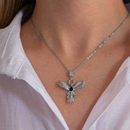 Çelik Kolye Gümüş Renk Anka Kuşu Model - K-100