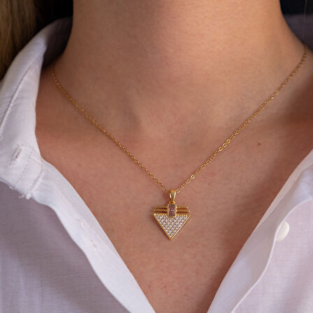 Çelik Kolye – Işıltılı Piramit Model K-127