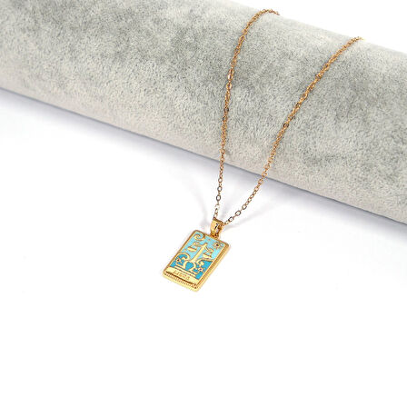 Çelik Kolye Terazi Burcu Renkli Tarot Model - K-139