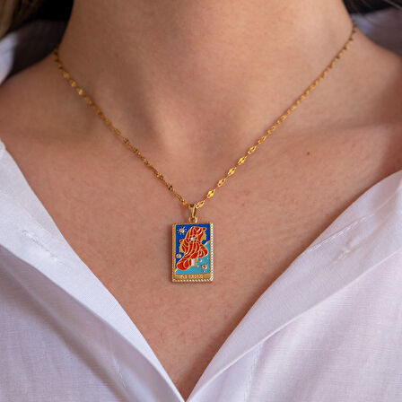 Çelik Kolye İkizler Burcu Altın Kaplama - K-143