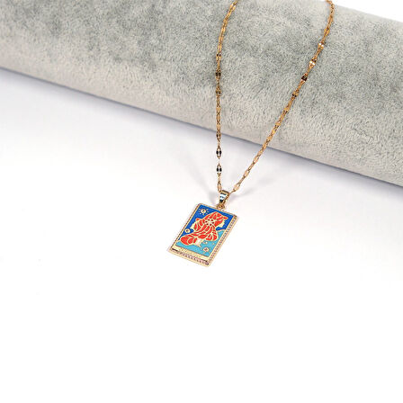 Çelik Kolye İkizler Burcu Altın Kaplama - K-143