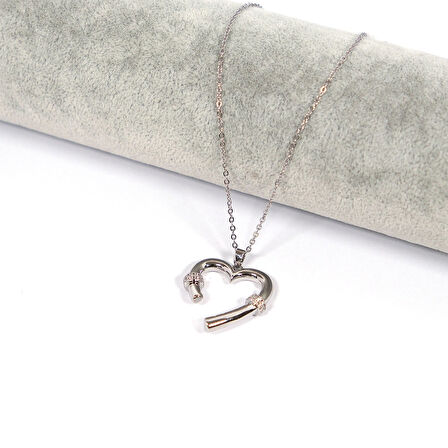 Çelik Kolye Kalp Tasarım Minimal Kolye - K-119