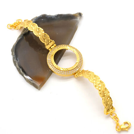 Yarım Altın Çerçeve Bileklik Çelik Altın Kaplama Örgü Model -BLZ-625