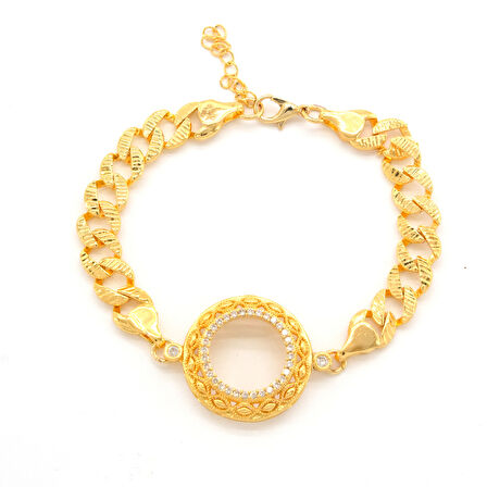 Yarım Altın Çerçeve Bileklik Çelik Altın Kaplama İşlemeli Figaro Model BLK-1093